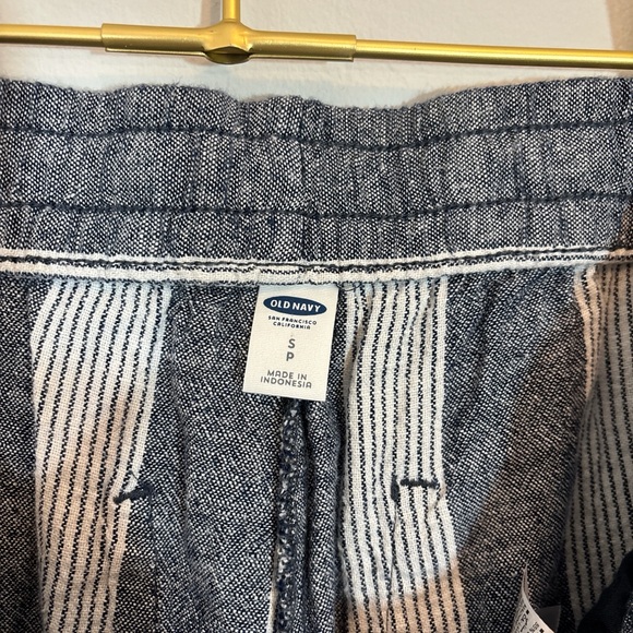 Old Navy Navy Blue & White Striped Drawstring Linen Pants - Picture 4 of 9
